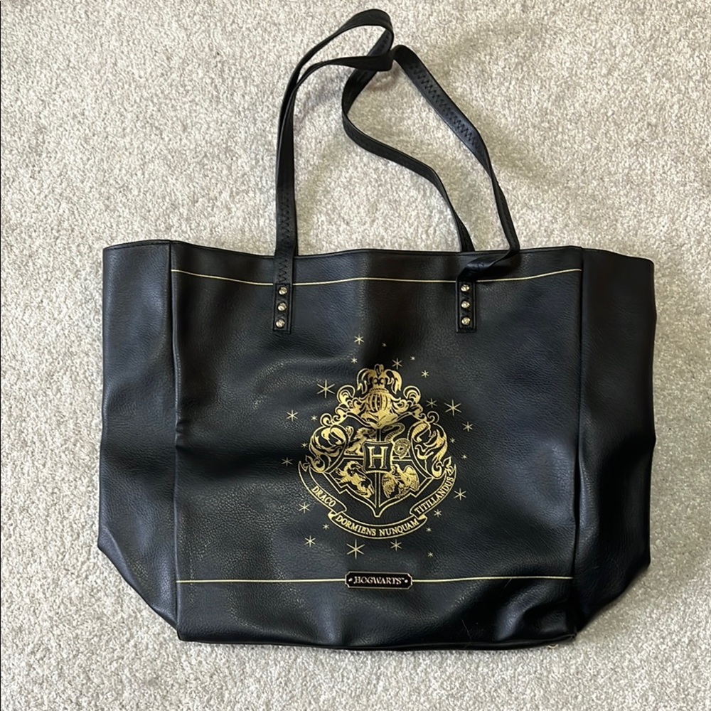 Black Tote Bag with Gold Hogwarts Crest